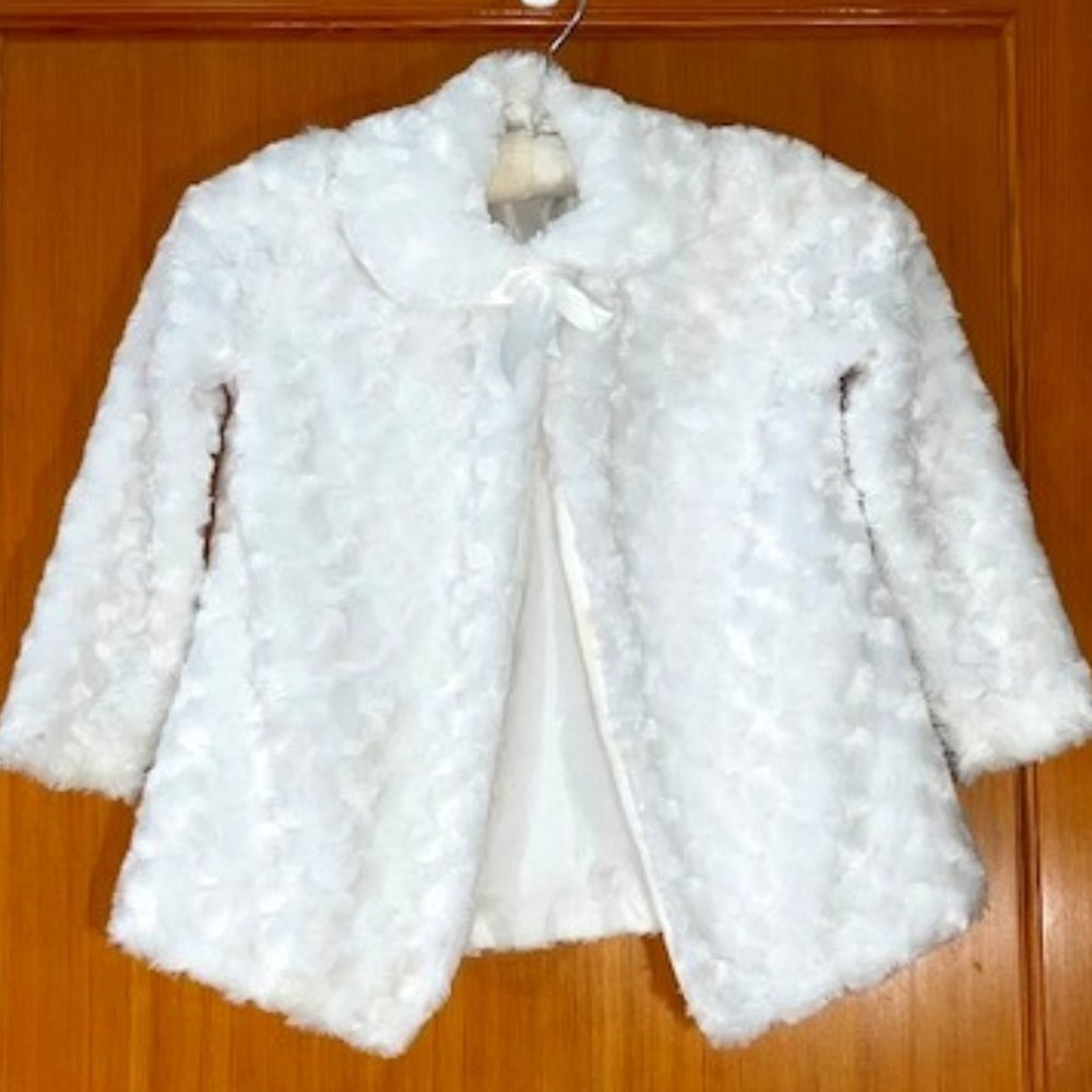 Kids White Faux Fur Fancy Dress Coat - Size 8